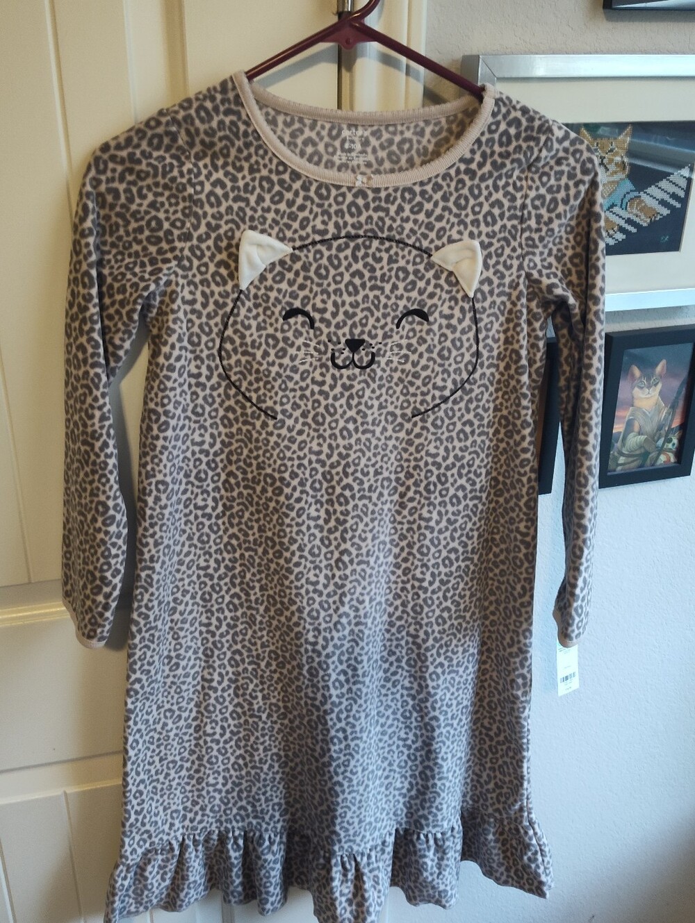 Carter's Taupe Leopard Print Girls' Nightgown with Kitty Face
